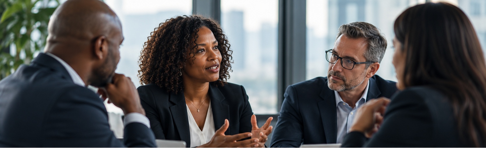 Diverse senior leadership team in conversation
