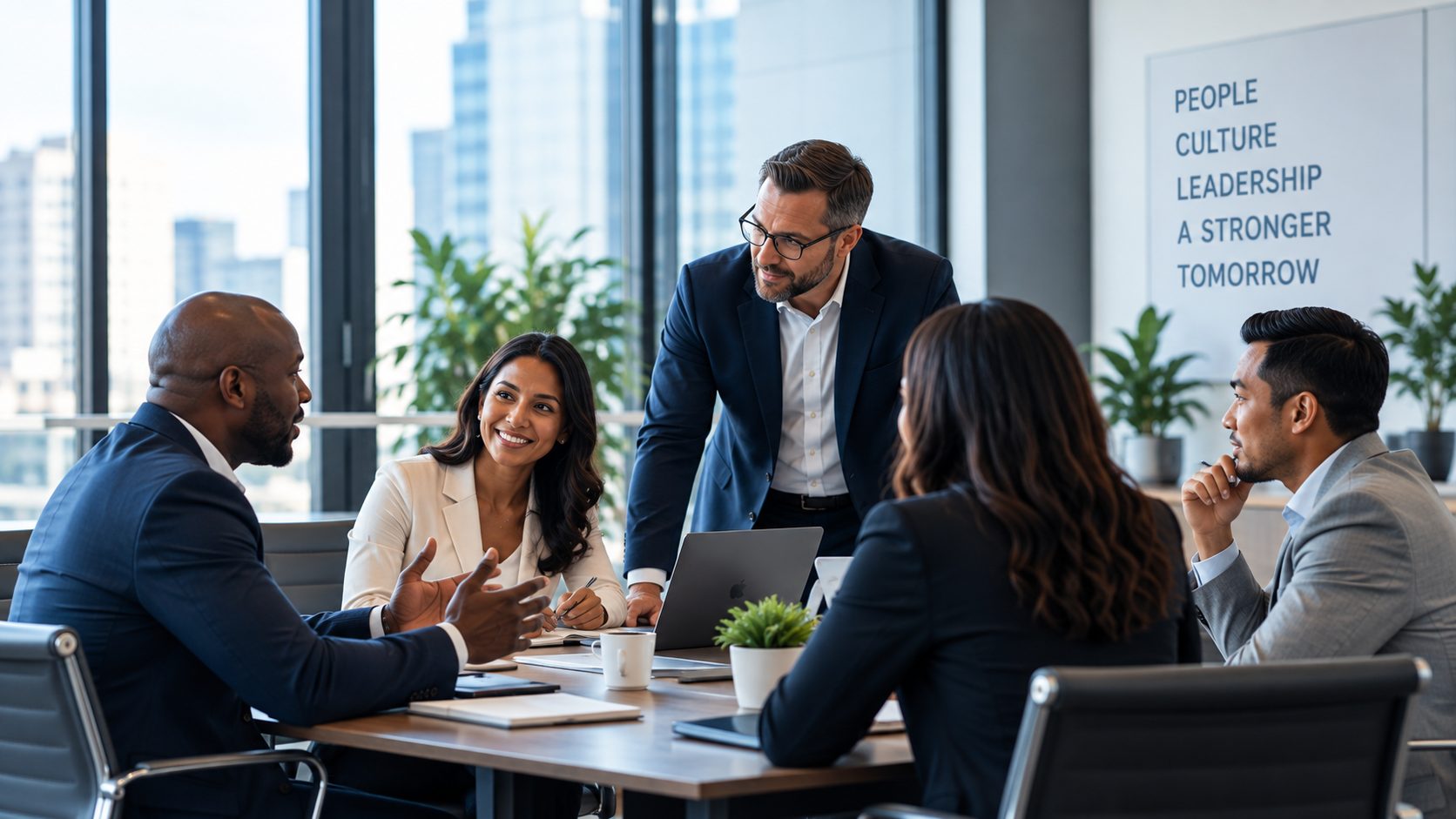 An executive team in a working leadership conversation